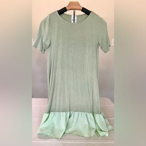 Agnes and Dora sage green drop waist dress with ruffle hem